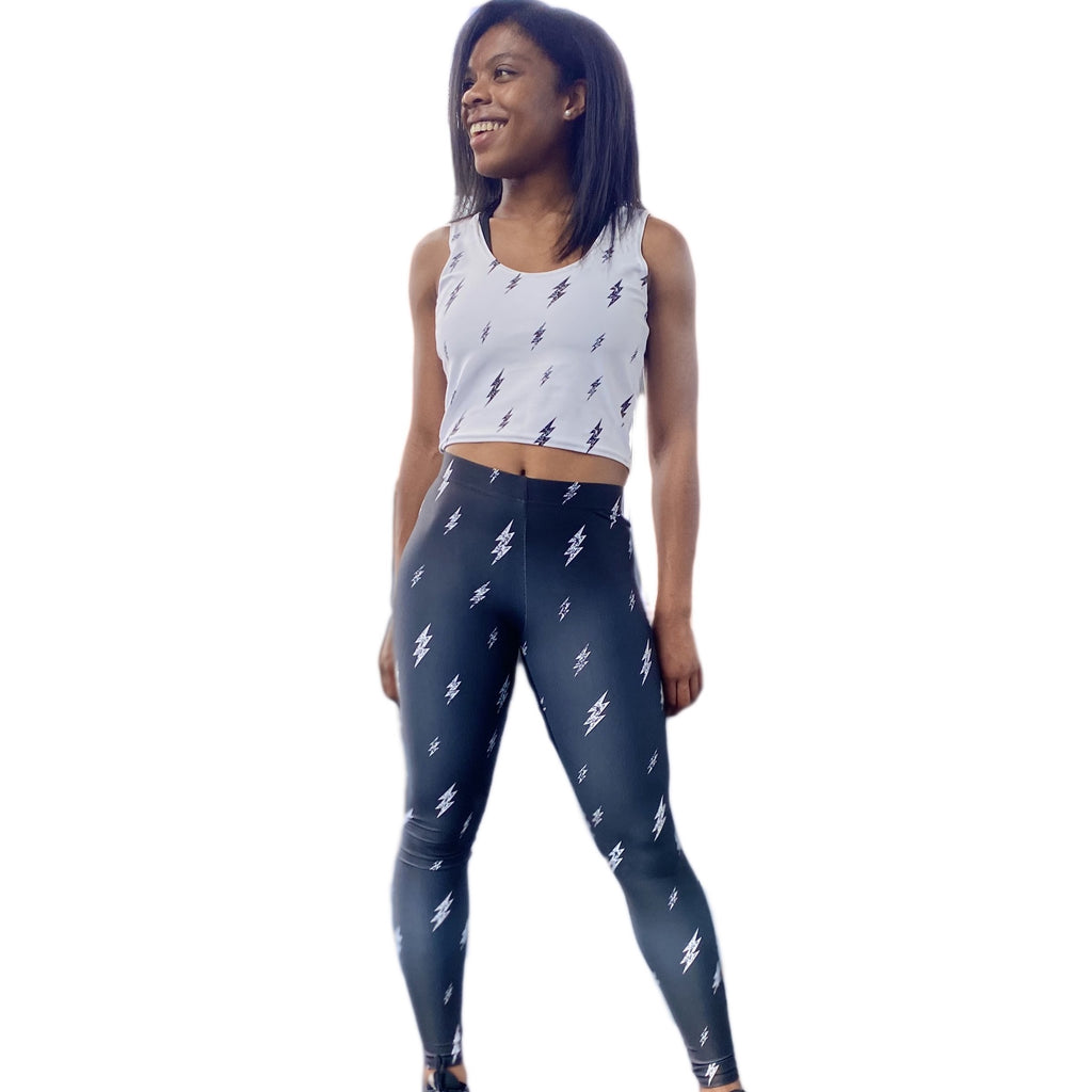 Women's Floating Bolt Leggings (Black Leggings, White Bolts)