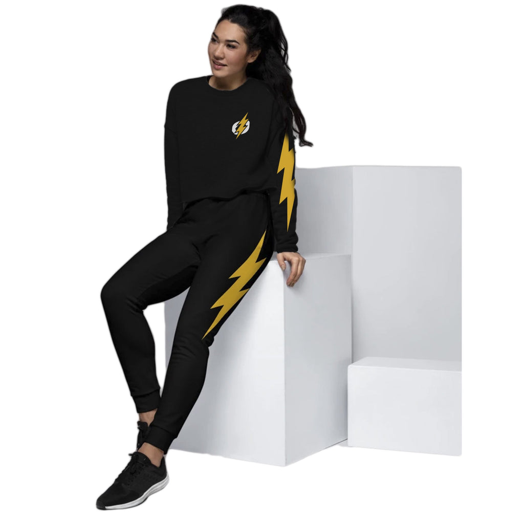 Women's Black Side Bolt Joggers (Black Jogger, Yellow Bolt)