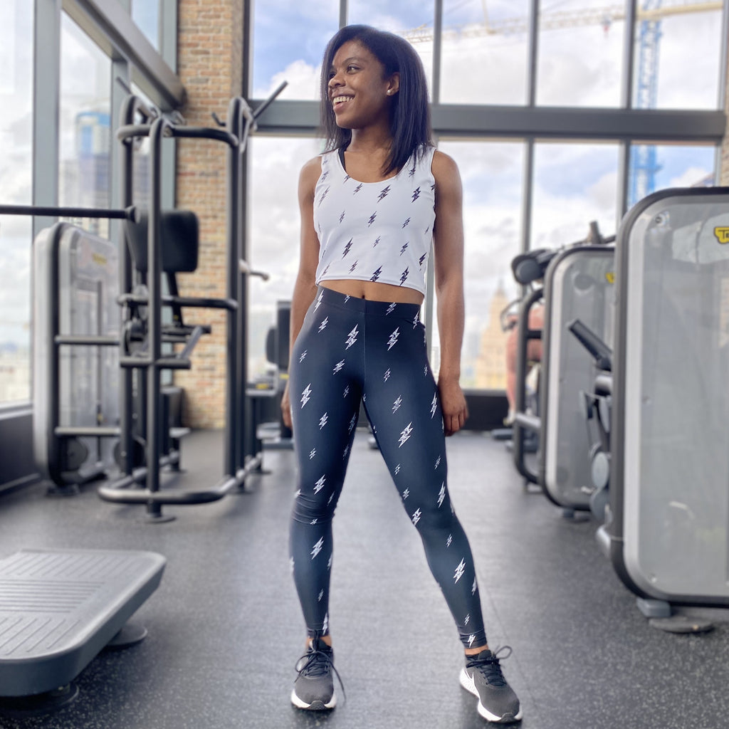 Women's Floating Bolt Leggings (Black Leggings, White Bolts)