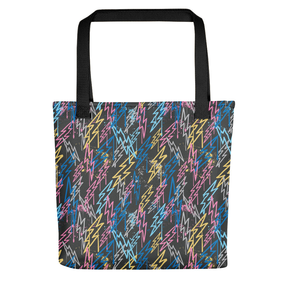 Graffiti Bolt Tote Bag (Multi, Dark Background)