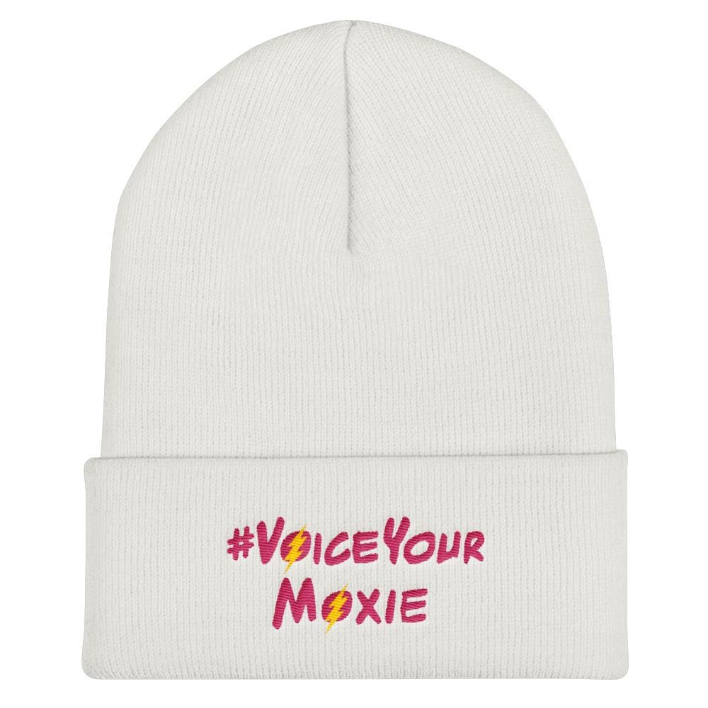 Cuffed Beanie (#VoiceYourMoxie Pink/Yellow Bolt), Cuffed Beanie. Moxie Chic is a brand that promotes girl power with girl empowerment/female empowerment apparel and other products. #VoiceYourMoxie is our handle for social media outreach because Moxie Chic believes every girl should exercise her voice for positive change (#VoiceYourMoxie).  Our brand celebrates and elevates girls.