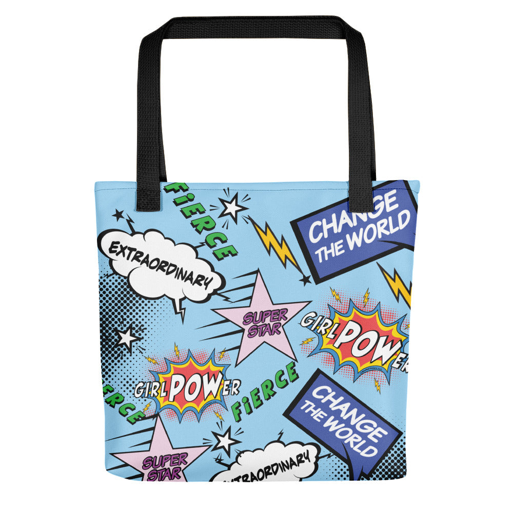 girlPOWer II Tote Bag (Multi, Blue Background)