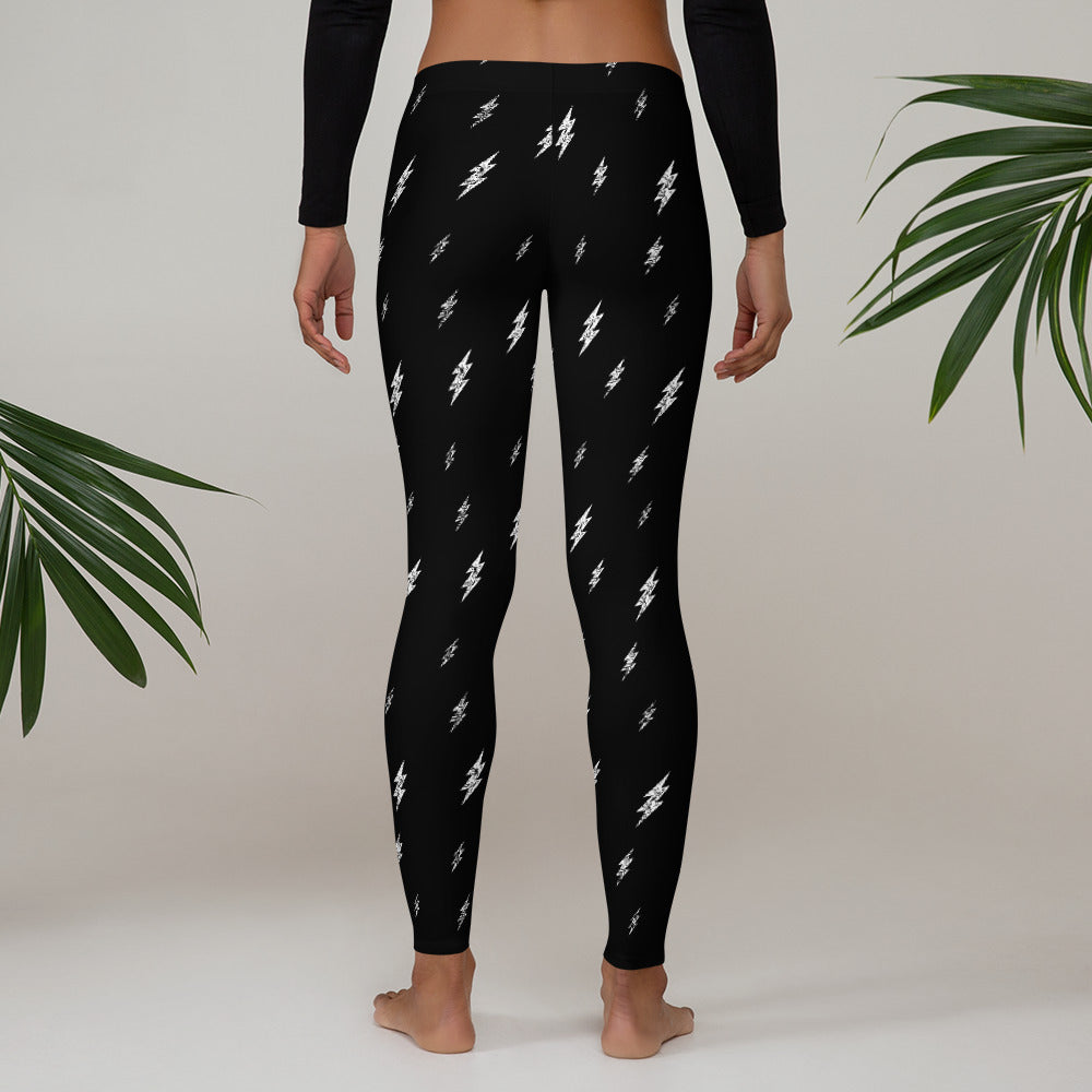 Women's Floating Bolt Leggings (Black Leggings, White Bolts)