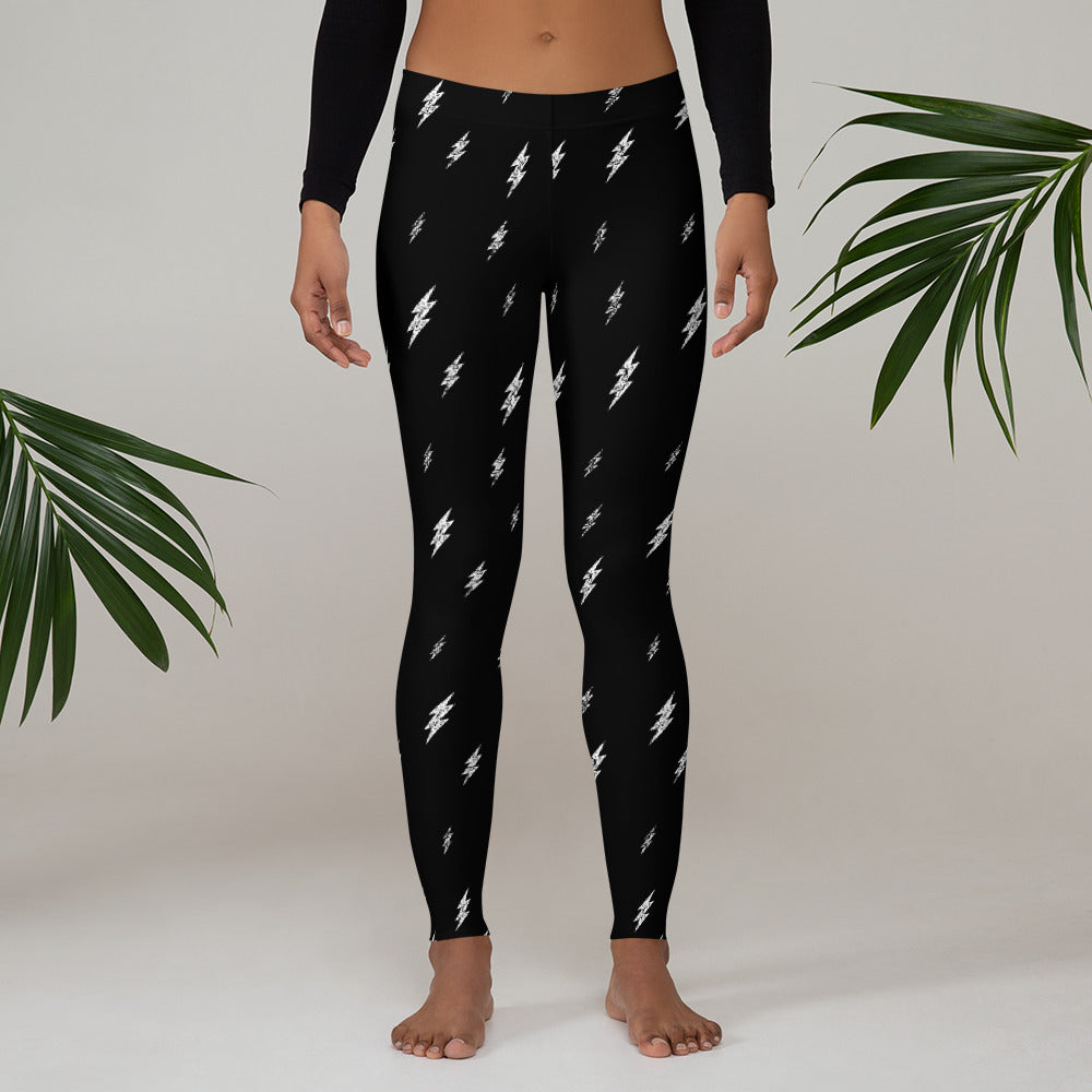 Women's Floating Bolt Leggings (Black Leggings, White Bolts)