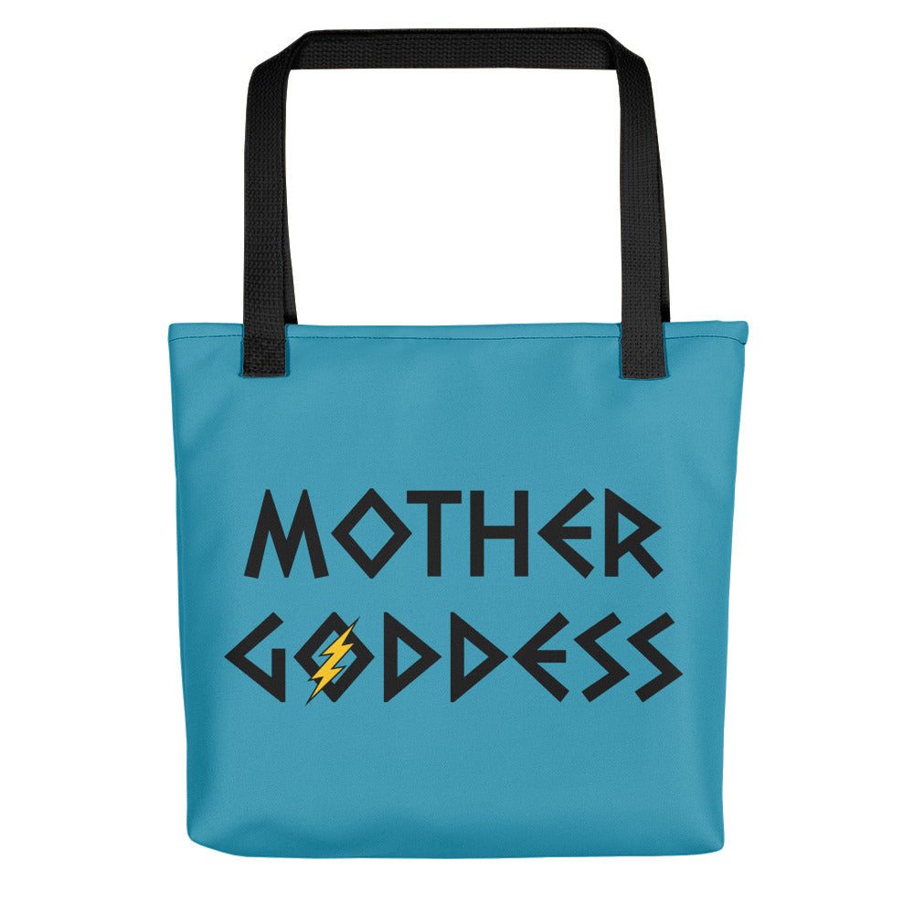 Mother Goddess Tote (Blue Bag, Black/Yellow Design)