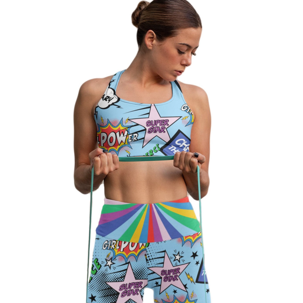 girlPOWer Yoga Pants with Pocket (Multi, Blue Background)