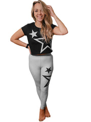 Women's Grey Superstar Leggings (Light Grey Leggings, Charcoal Grey Stars)