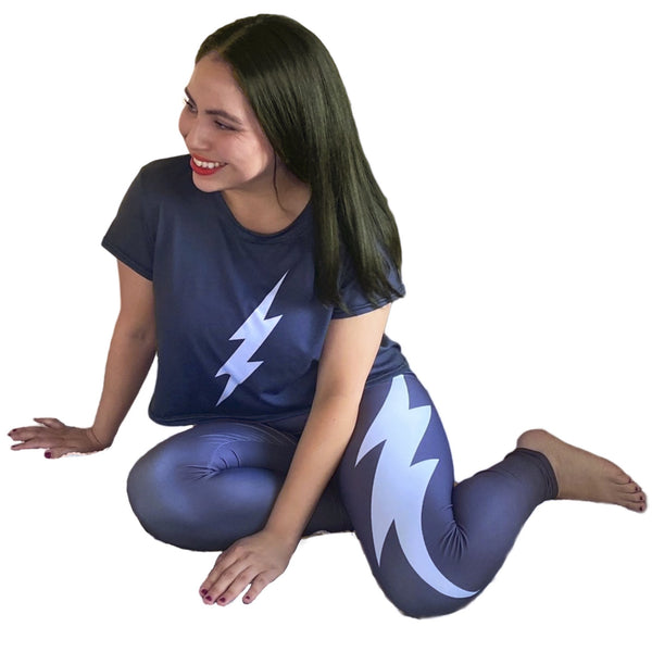 Blue Bolt Crop Top (Deep Blue Top, Light Blue Bolt)