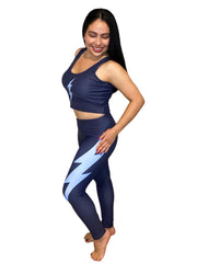 Deep Blue Side Bolt Women's Leggings (Deep Blue Leggings, Light Blue Bolt)