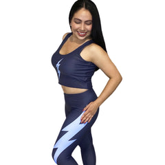 Deep Blue Side Bolt Women's Leggings (Deep Blue Leggings, Light Blue Bolt)
