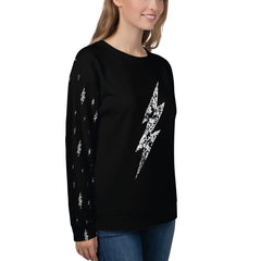 Unisex Center Bolt, Hint of Color Floating Bolts Sweatshirt (Black Sweatshirt, White Center Bolt, Multi Floating Bolts)