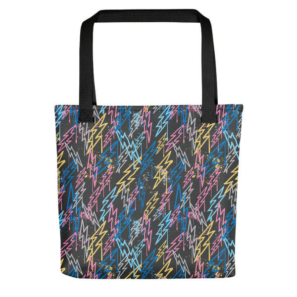 Graffiti Bolt Tote Bag (Multi, Dark Background)