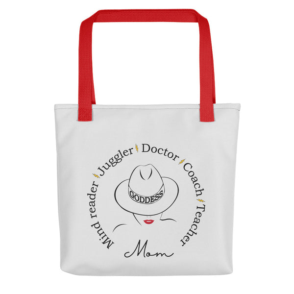Goddess Mom Tote (Light Grey Bag, Black/Red Design)
