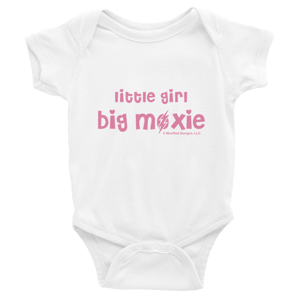 Little Girl, Big Moxie Infant Bodysuit (Pink Text)