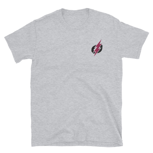 Power Bolt Embroidered Short-Sleeve Unisex Tee (Pink/Black Bolt)