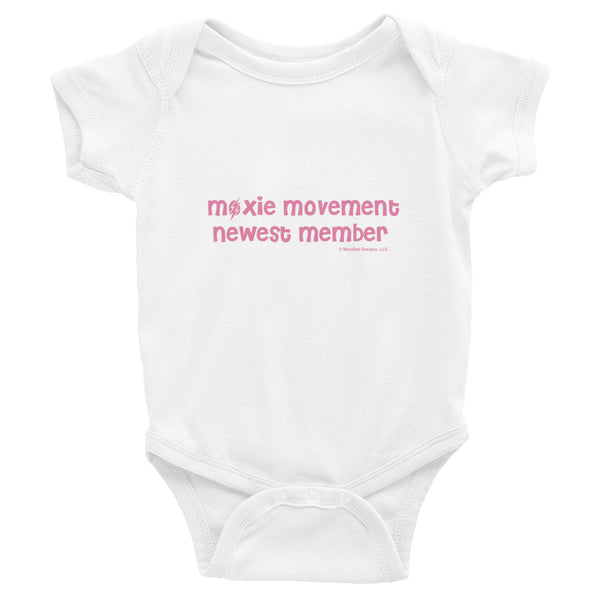Moxie Movement Newest Member Bodysuit (Pink Text)