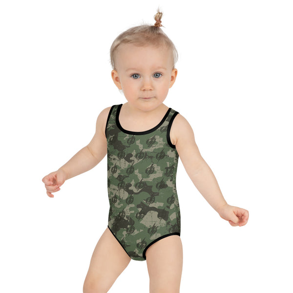 Camo Power Bolt Kids Swimsuit (Black/Green)