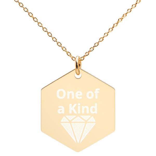 One of a Kind Engraved Silver Hexagon Necklace