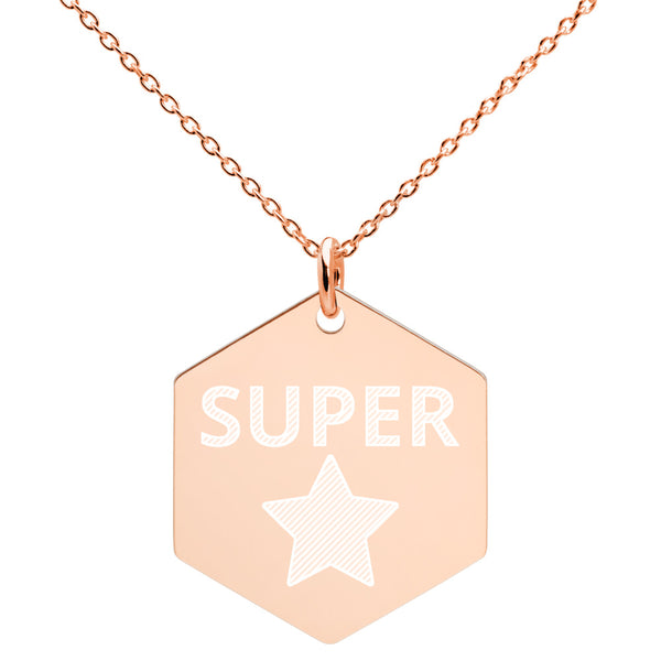 Super Star Engraved Silver Hexagon Necklace