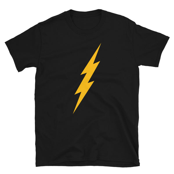 Yellow Front Bolt Adult Unisex Tee (Black Tee, Yellow Bolt)