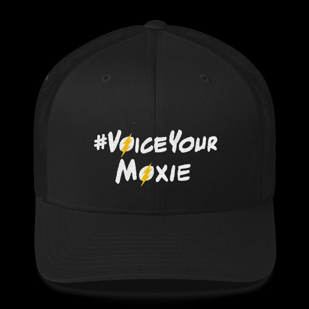 Trucker Cap - #VoiceYourMoxie White/Yellow Bolt