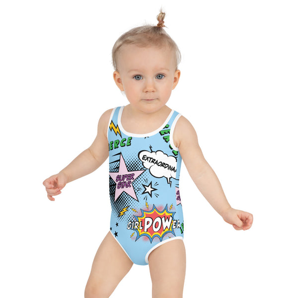 girlPOWer Kids Swimsuit (Multi, Blue Background)