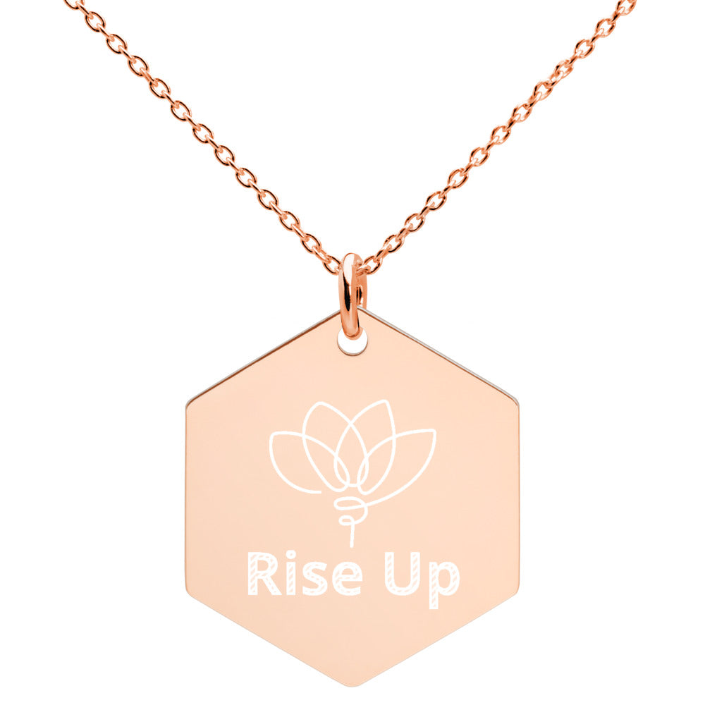 Rise Up Engraved Silver Hexagon Necklace