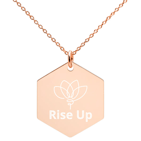Rise Up Engraved Silver Hexagon Necklace