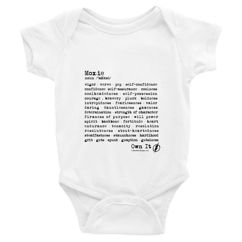 Moxie Defined Infant Bodysuit (White, Black Text)