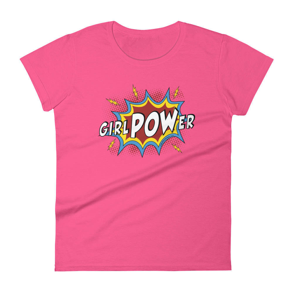 girlPOWer Women's Semi-Fitted Tee (White Text, Multi Design)