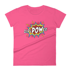 girlPOWer Women's Semi-Fitted Tee (White Text, Multi Design)