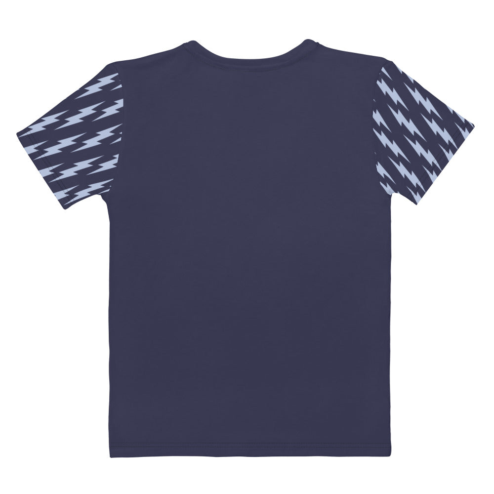 Women's Contrasting Sleeve Bolt Tee (Deep Blue Tee, Light Blue Bolts)