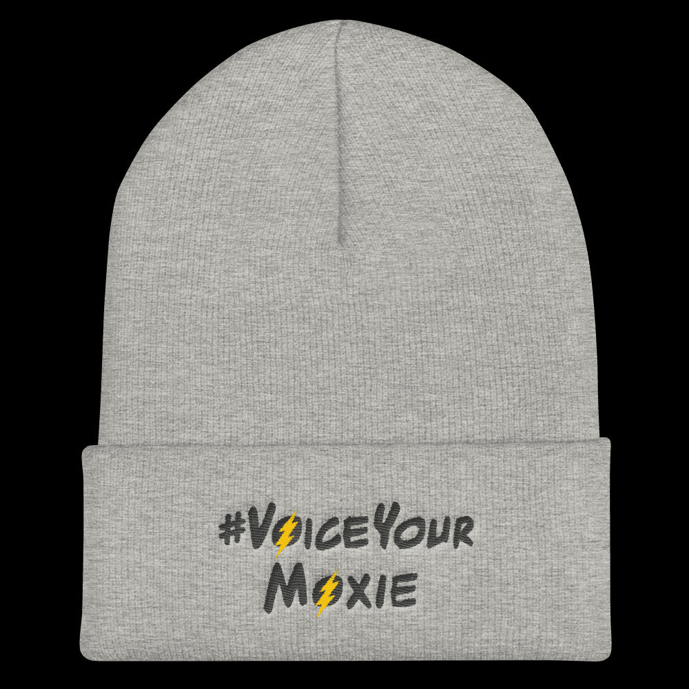 Cuffed Beanie (#VoiceYourMoxie Black/Yellow Bolt), Cuffed Beanie. Moxie Chic is a brand that promotes girl power with girl empowerment/female empowerment apparel and other products. #VoiceYourMoxie is our handle for social media outreach because Moxie Chic believes every girl should exercise her voice for positive change (#VoiceYourMoxie).  Our brand celebrates and elevates girls.