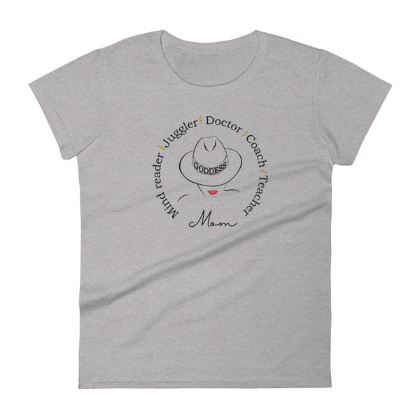 Goddess Mom Women's Semi-Fitted Tee (Black/Red Design)