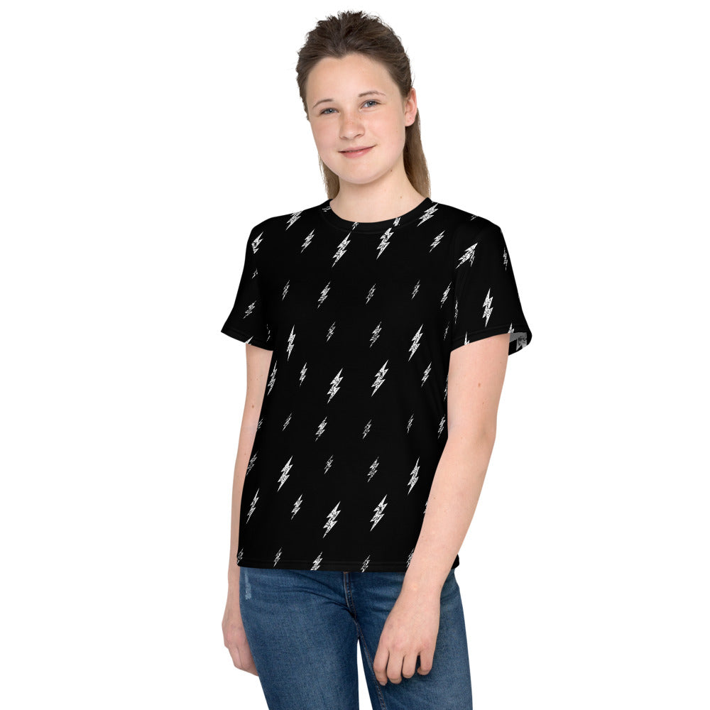 Youth Floating Bolt Tee (Black Tee, White Bolts)
