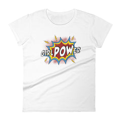 girlPOWer Women's Semi-Fitted Tee (White Text, Multi Design)
