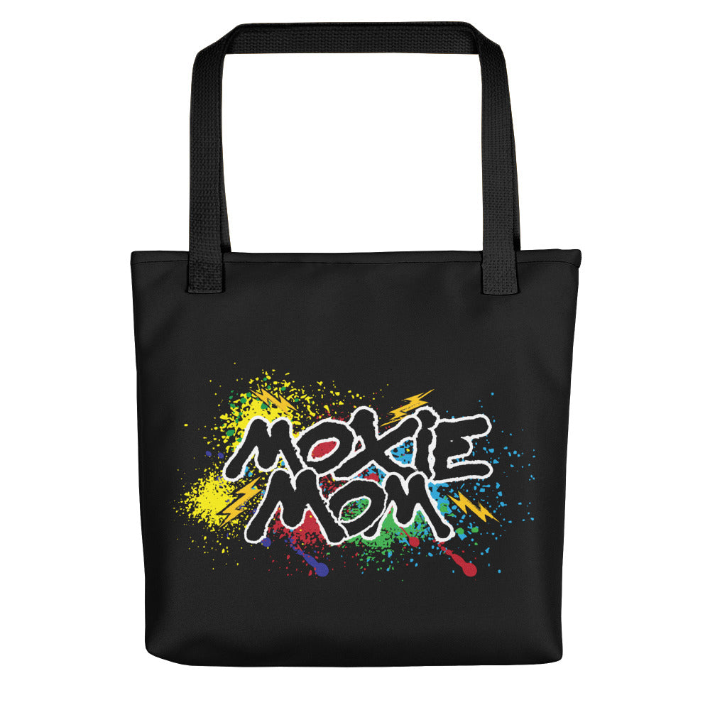 Graffiti Moxie Mom Tote (Black Bag, Multi Design)