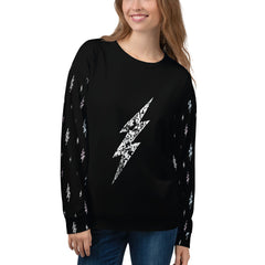 Unisex Center Bolt, Hint of Color Floating Bolts Sweatshirt (Black Sweatshirt, White Center Bolt, Multi Floating Bolts)