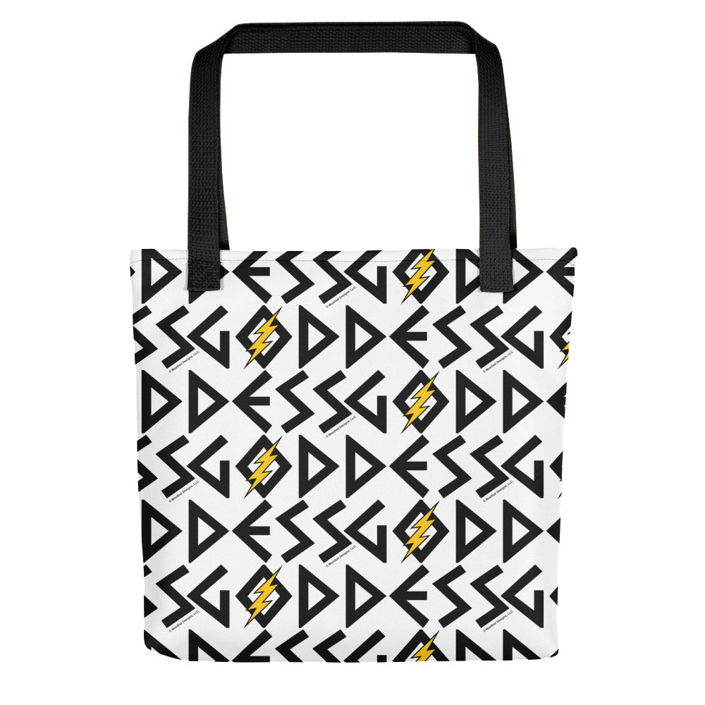 Goddess Tote (White Bag, Black/Yellow Design)