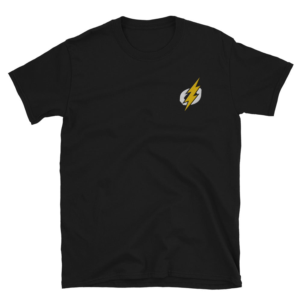 Power Bolt Embroidered Adult Unisex Tee (Black Shirt, Yellow/White Bolt)