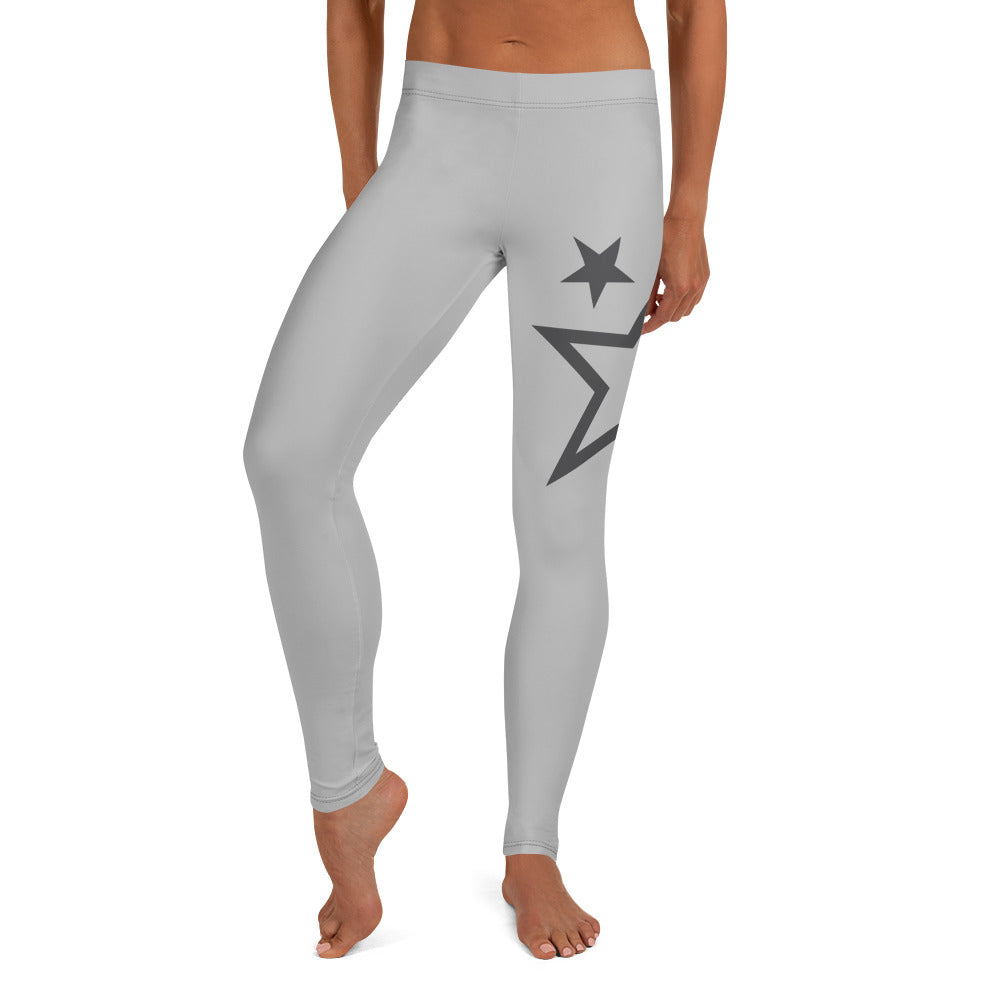 Women's Grey Superstar Leggings (Light Grey Leggings, Charcoal Grey Stars)