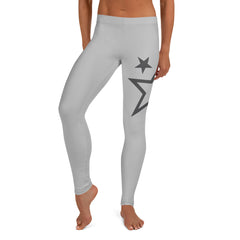 Women's Grey Superstar Leggings (Light Grey Leggings, Charcoal Grey Stars)