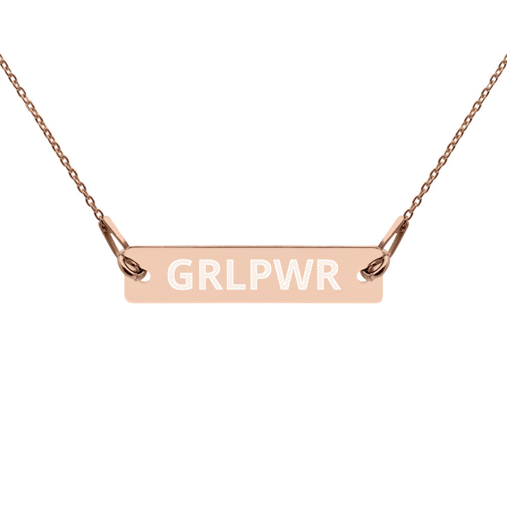 GRLPWR Engraved Silver Bar Chain Necklace