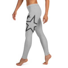 Women's Grey Superstar Leggings (Light Grey Leggings, Charcoal Grey Stars)