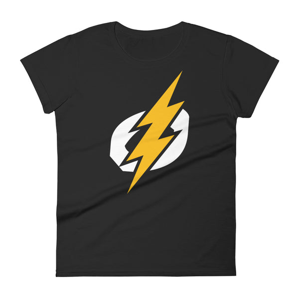 Logo Bolt Women's Semi-Fitted Tee (Black Shirt, White/Yellow Logo)