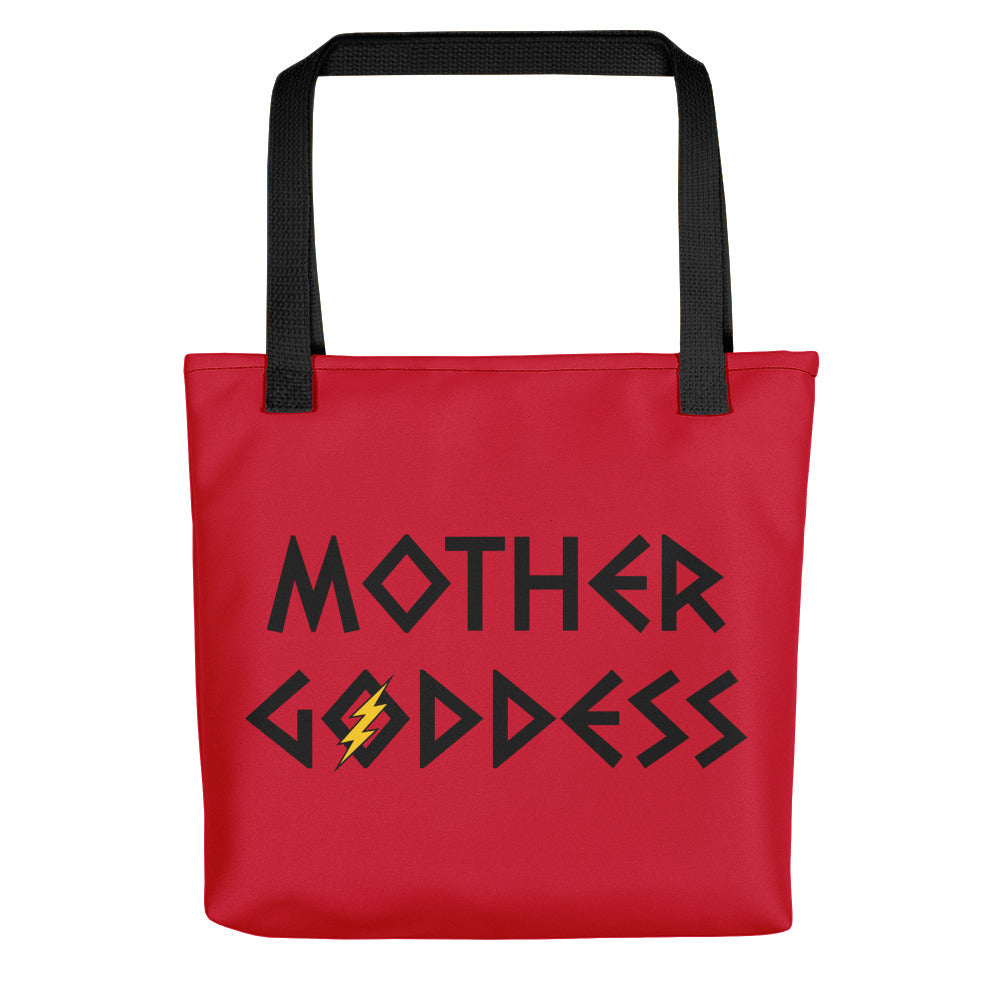 Mother Goddess Tote (Red Bag, Black/Yellow Design)