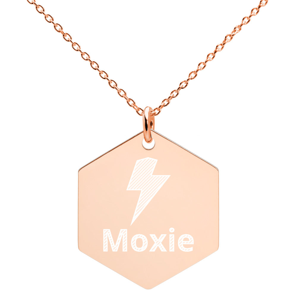 Moxie Engraved Silver Hexagon Necklace