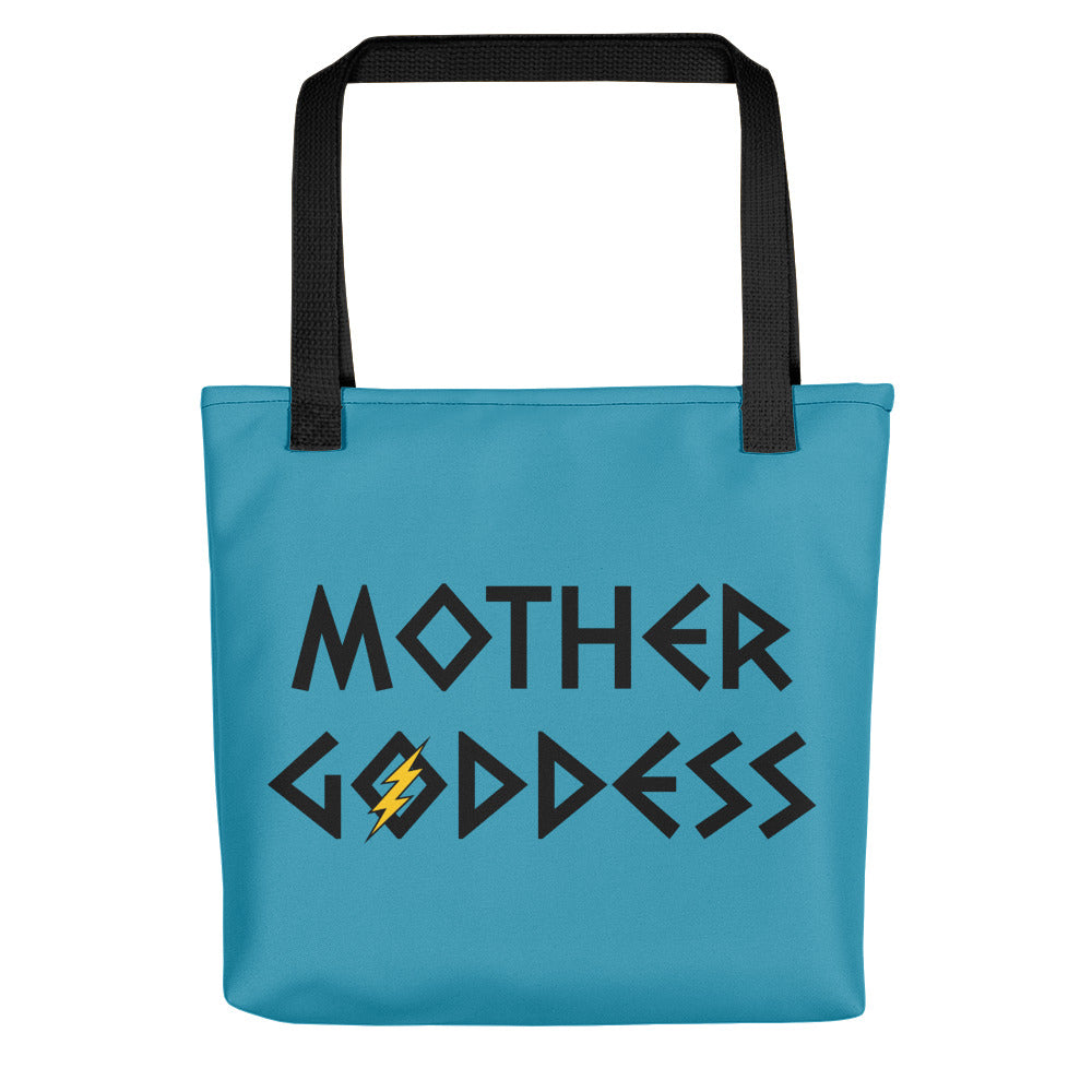 Mother Goddess Tote (Blue Bag, Black/Yellow Design)
