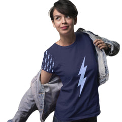 Women's Contrasting Sleeve Bolt Tee (Deep Blue Tee, Light Blue Bolts)